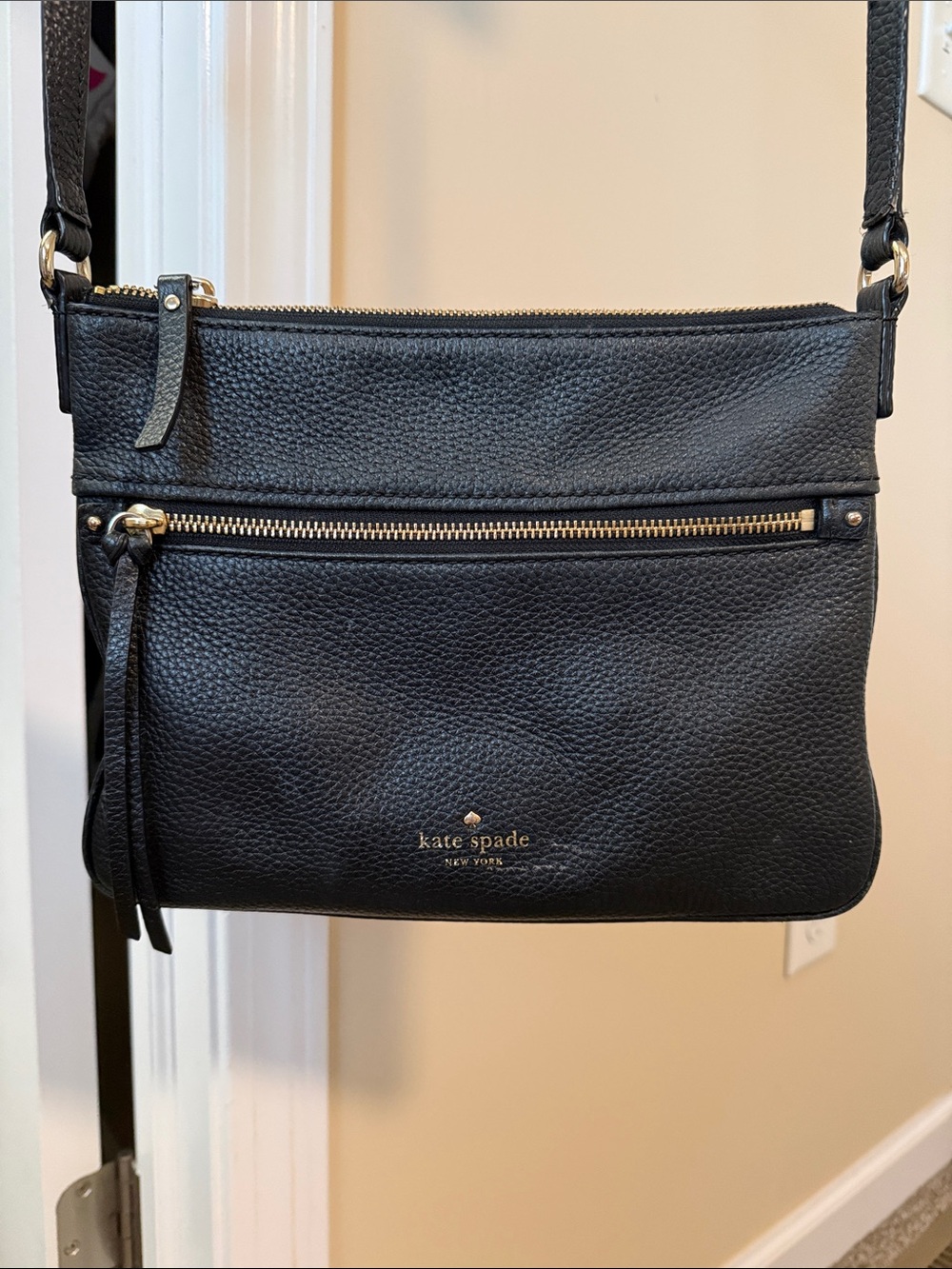 Kate Spade Black Pebbled Leather Double-Zip Crossbody